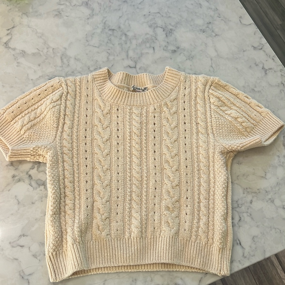 Free People Short + Sweet Cable Knit Cropped Sweater